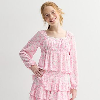 Girls 7-16 Limited Too Long Sleeve Peasant Top with Ruffle Hem