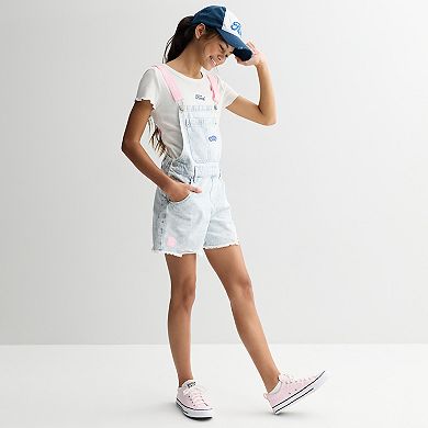 Girls 7-16 Limited Too Ford Denim Shortall with Adjustable Straps & Distressed Hem