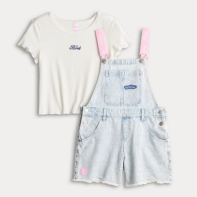 Girls 7-16 Limited Too Ford Denim Shortall with Adjustable Straps & Distressed Hem