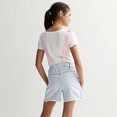 Girls 7-16 Limited Too Ford Denim Shortall with Adjustable Straps & Distressed Hem