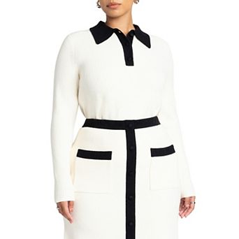 ELOQUII Women's Plus Size Henley Collared Sweater