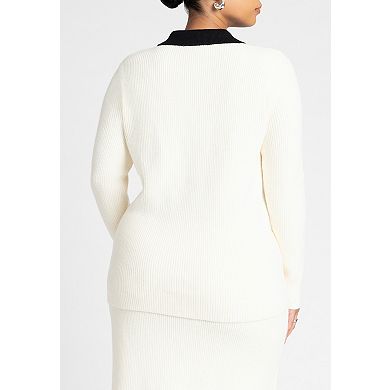 ELOQUII Women's Plus Size Henley Collared Sweater