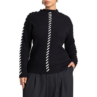ELOQUII Women's Plus Size Stitch Detail Sweater