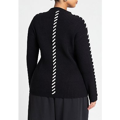 ELOQUII Women's Plus Size Stitch Detail Sweater