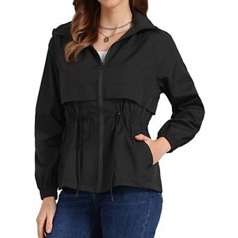 Women's Zip Front Windbreaker with Hood Lightweight Outdoor Hiking Hooded Jacket