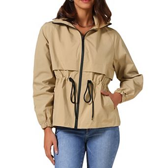 Women's Zip Front Windbreaker with Hood Lightweight Outdoor Hiking Hooded Jacket