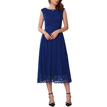 Women's Wedding Guest Lace Dress Boat Neck Vintage Formal Cocktail Midi Dresses