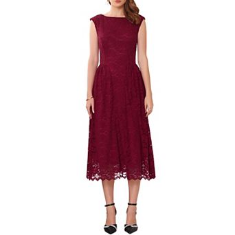 Women's Wedding Guest Lace Dress Boat Neck Vintage Formal Cocktail Midi Dresses