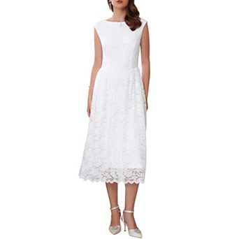 Women's Wedding Guest Lace Dress Boat Neck Vintage Formal Cocktail Midi Dresses