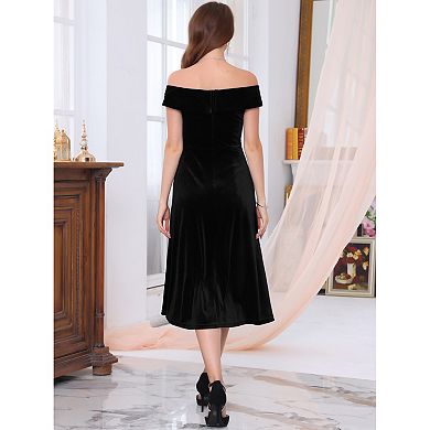 Women's Velvet Dress Off the Shoulder Vintage Cocktail Evening A-Line Dresses