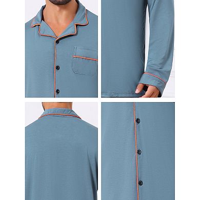 Men's 2 Pieces Long Sleeve Solid Color Button Down Casual Pajamas Set