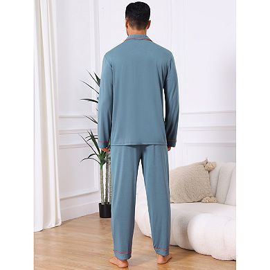 Men's 2 Pieces Long Sleeve Solid Color Button Down Casual Pajamas Set