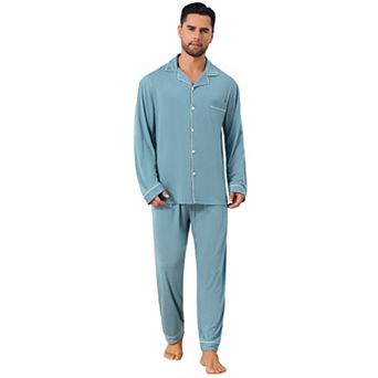 Men's 2 pc Long Sleeve Solid Color Button Down Casual Pajamas Set