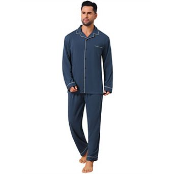 Men's 2 pc Long Sleeve Solid Color Button Down Casual Pajamas Set