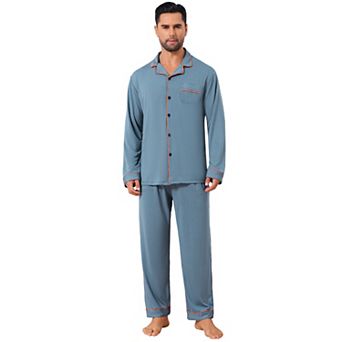 Men's 2 pc Long Sleeve Solid Color Button Down Casual Pajamas Set