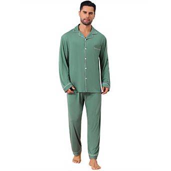 Men's 2 pc Long Sleeve Solid Color Button Down Casual Pajamas Set