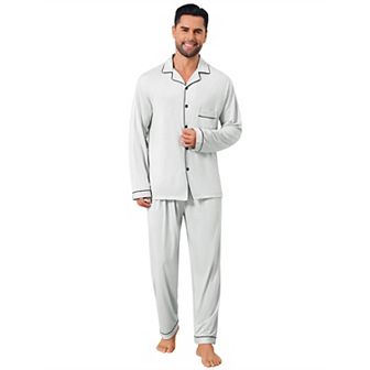 Men's 2 pc Long Sleeve Solid Color Button Down Casual Pajamas Set