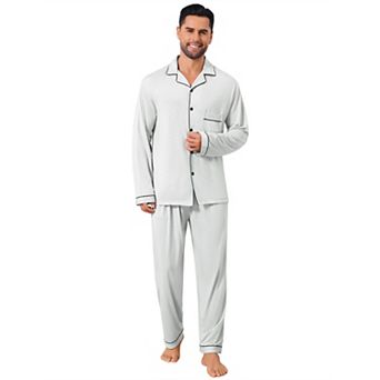 Men's 2 pc Long Sleeve Solid Color Button Down Casual Pajamas Set