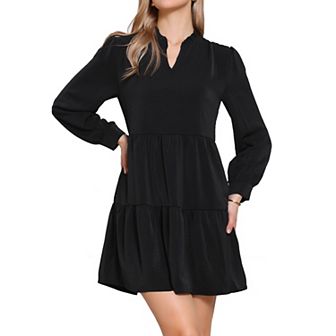 Casual Shift Tunic Dress for Women Fall Long Sleeve Flowy Babydoll Tiered Dresses