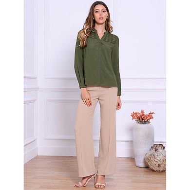 Lace Shirts for Women Button Down Long Sleeve Tops Casual Trendy Blouses