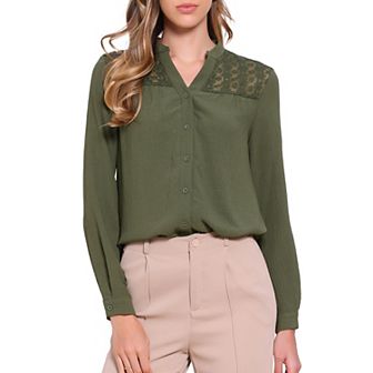 Lace Shirts for Women Button Down Long Sleeve Tops Casual Trendy Blouses
