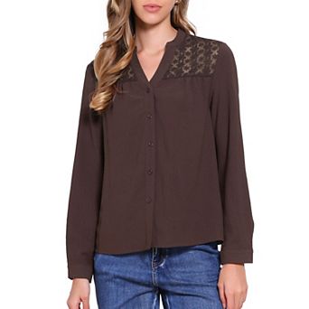 Lace Shirts for Women Button Down Long Sleeve Tops Casual Trendy Blouses