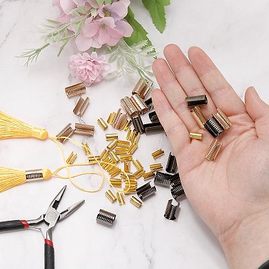 Leather Rope Clip, 60Pcs Cylindrical Crimping Cord Crimps Foldable String Leather Cord Fastener