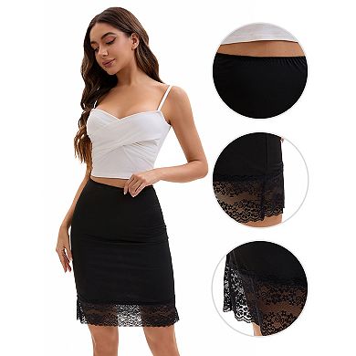 Women's Lace Trim Anti-Static Slip Knee Length Half Slips Lightweight Underskirt