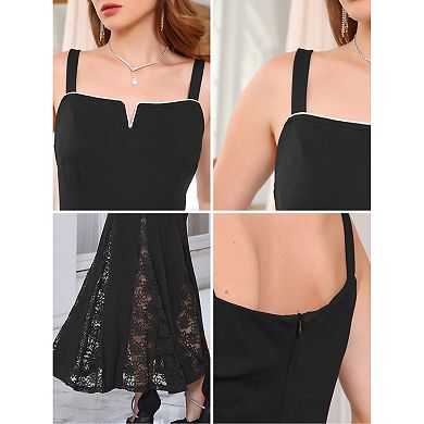 Women's Prom Dresses Straps Elegant Wedding Guest Cocktail Maxi Formal Gown with Lace Insert
