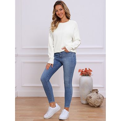 Crew Neck Knit Top for Women's Long Sleeve Classic Fall Soft Basic Pullover Sweaters