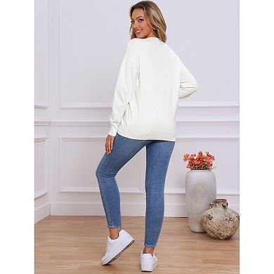 Crew Neck Knit Top for Women's Long Sleeve Classic Fall Soft Basic Pullover Sweaters