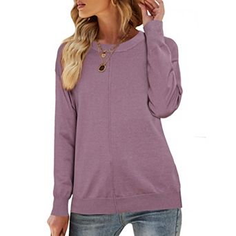 Crew Neck Knit Top for Women's Long Sleeve Classic Fall Soft Basic Pullover Sweaters