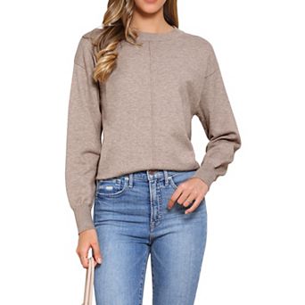 Crew Neck Knit Top for Women's Long Sleeve Classic Fall Soft Basic Pullover Sweaters