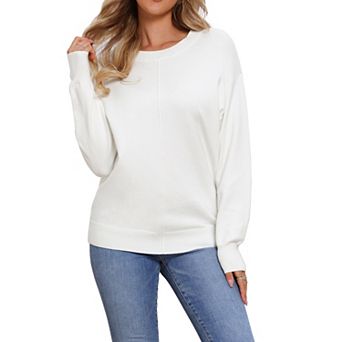 Crew Neck Knit Top for Women's Long Sleeve Classic Fall Soft Basic Pullover Sweaters