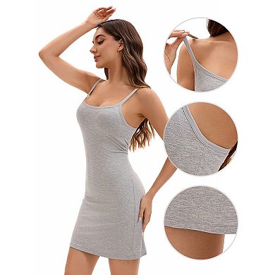 Women's Adjustable Spaghetti Strap Cami Full Slips with Built in Bra Under Dress