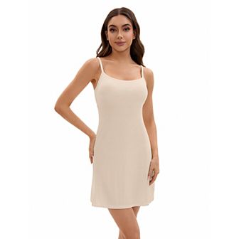 Women's Adjustable Spaghetti Strap Cami Full Slips with Built in Bra Under Dress