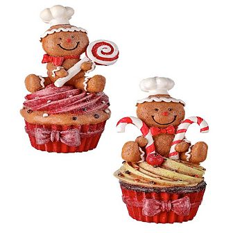 5.5" Resin Gingerbread Candy Cupcake Ornaments Set of 2 Assorted Christmas Decor