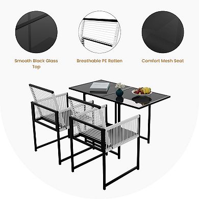 3-Piece Rattan Patio Dining Set with Rectangle Table