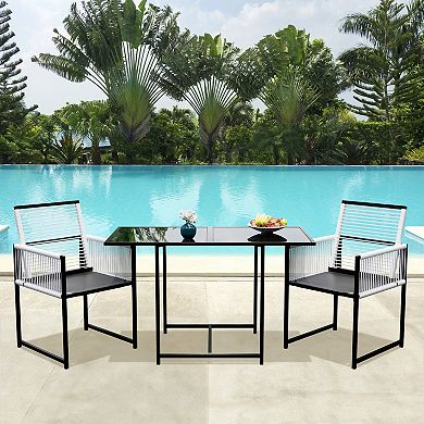 3-Piece Rattan Patio Dining Set with Rectangle Table