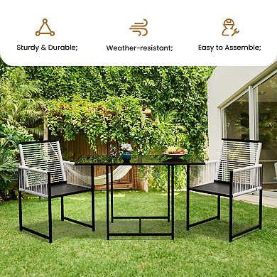 3-Piece Rattan Patio Dining Set with Rectangle Table