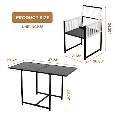 3-Piece Rattan Patio Dining Set with Rectangle Table