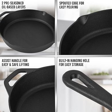 Zulay Kitchen Pre-seasoned Cast Iron Skillet 12 Inch