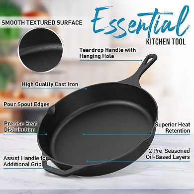 Zulay Kitchen Pre-seasoned Cast Iron Skillet 12 Inch