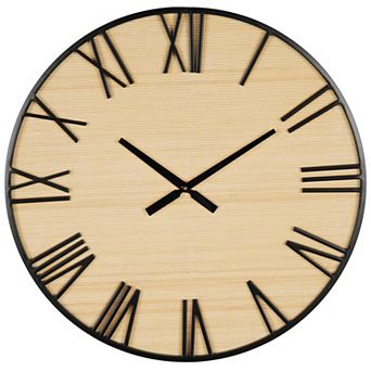 Stella & Eve Wooden Decorative Wall Clock with Black Metal Numbers