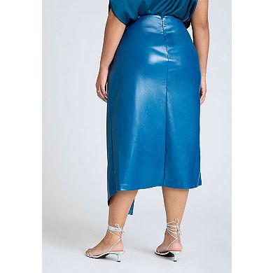 ELOQUII Women's Plus Size Wrap Front Faux Leather Midi Skirt