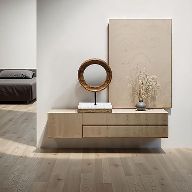 Decorative Tabletop Sculpture, Brown Mango Wood Ring Design, Black Iron Stem and Marble Base