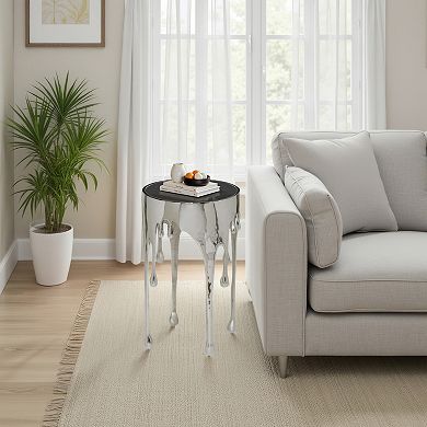 Capri Side End Table, Round Glass Top, Melting Drip Design