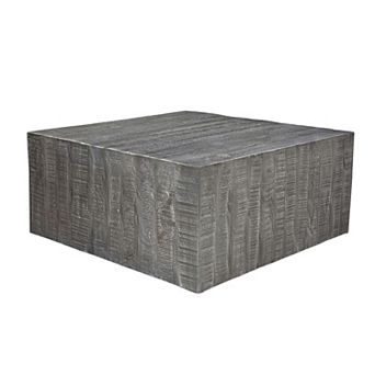 Rydan Coffee Table, 33 Inch Square Block Top, Sandblasted Gray Mango Wood