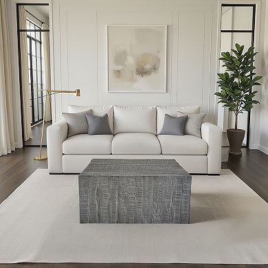 Rydan Coffee Table, 33 Inch Square Block Top, Sandblasted Gray Mango Wood