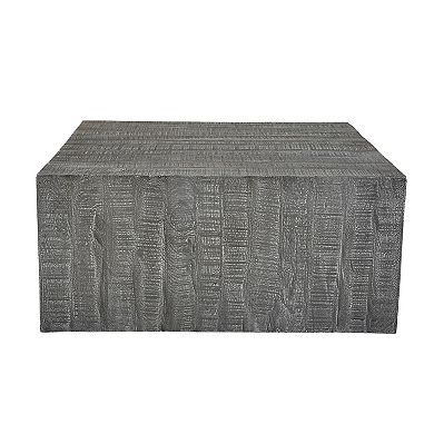 Rydan Coffee Table, 33 Inch Square Block Top, Sandblasted Gray Mango Wood